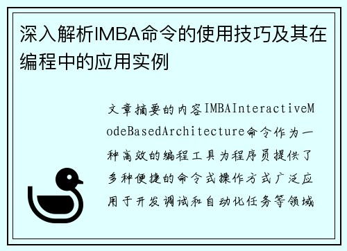深入解析IMBA命令的使用技巧及其在编程中的应用实例